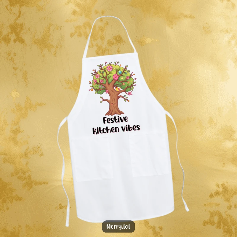 Funny Decorated Tree Apron, a festive character wiggling its branches, ready for holiday baking.
