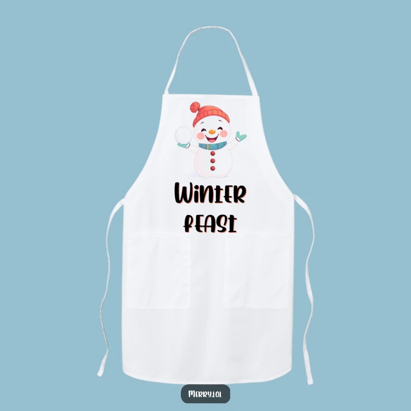 Funny Snowman Apron: Joyful Snowball Fight Pose, Winter Chef Gift
