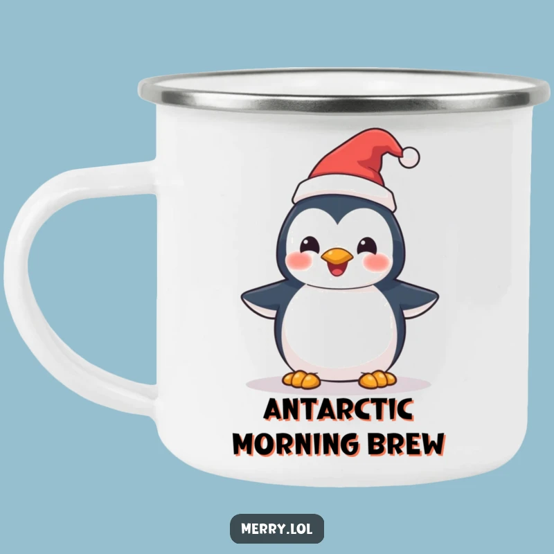 Funny Penguin Santa Hat Camping Mug: Your Festive Outdoor Companion