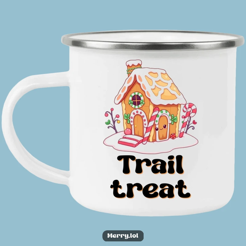 Funny Gingerbread House Camping Mug: Sweet Candy Cane Chimney Cup