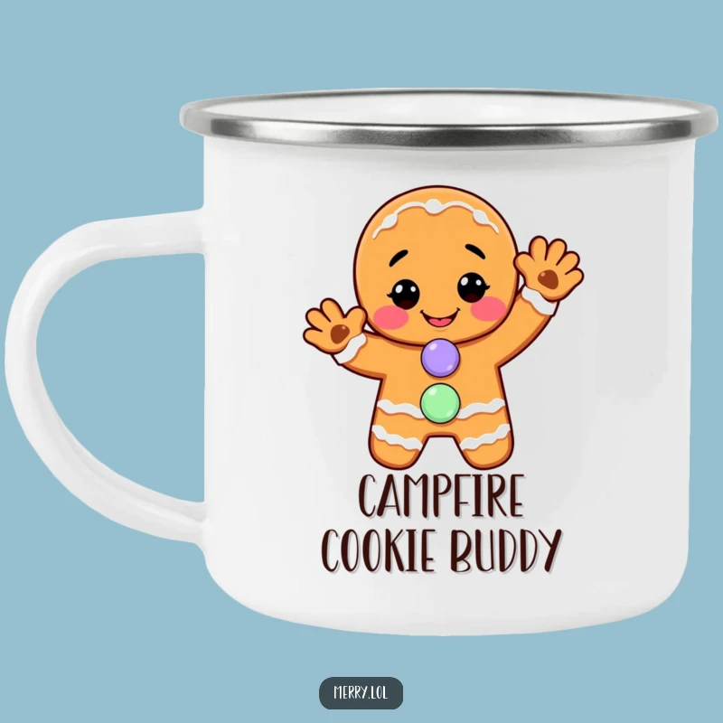 Funny Gingerbread Man Camping Mug: Cheerful Wave, Outdoor Sweetness, Perfect Funny Gift!