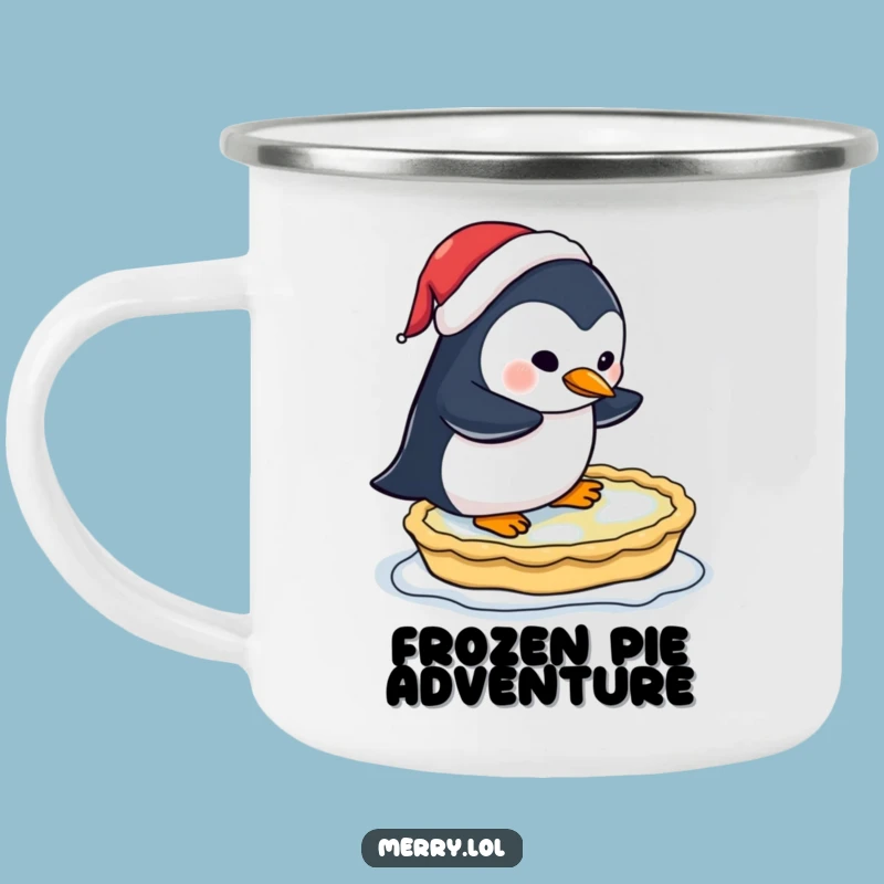 Funny Penguin Pie Skating Camping Mug - Festive Outdoor Fun