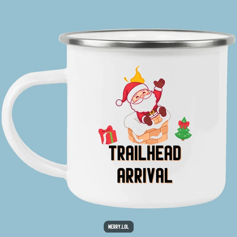 Funny Santa Chimney Slide Camping Mug: Trail-Ready Holiday Cheer