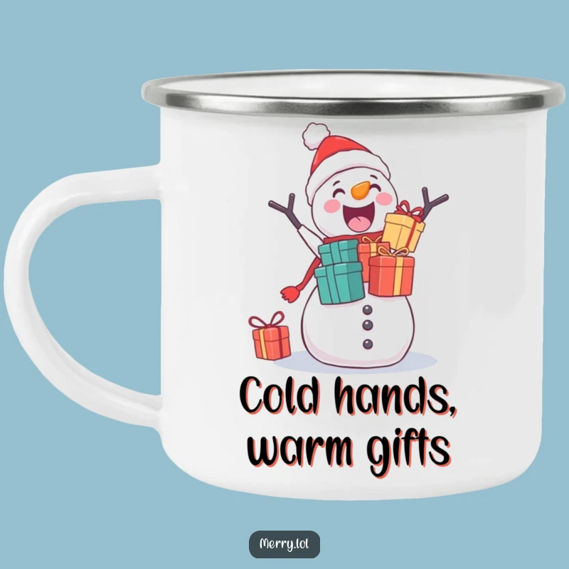 Funny Snowman Gift Stacker Camping Mug: Rugged Holiday Cheer for Outdoor Adventures