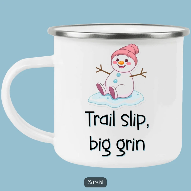 Funny Snowman Slipping Camping Mug - Outdoor Winter Hilarious Fun