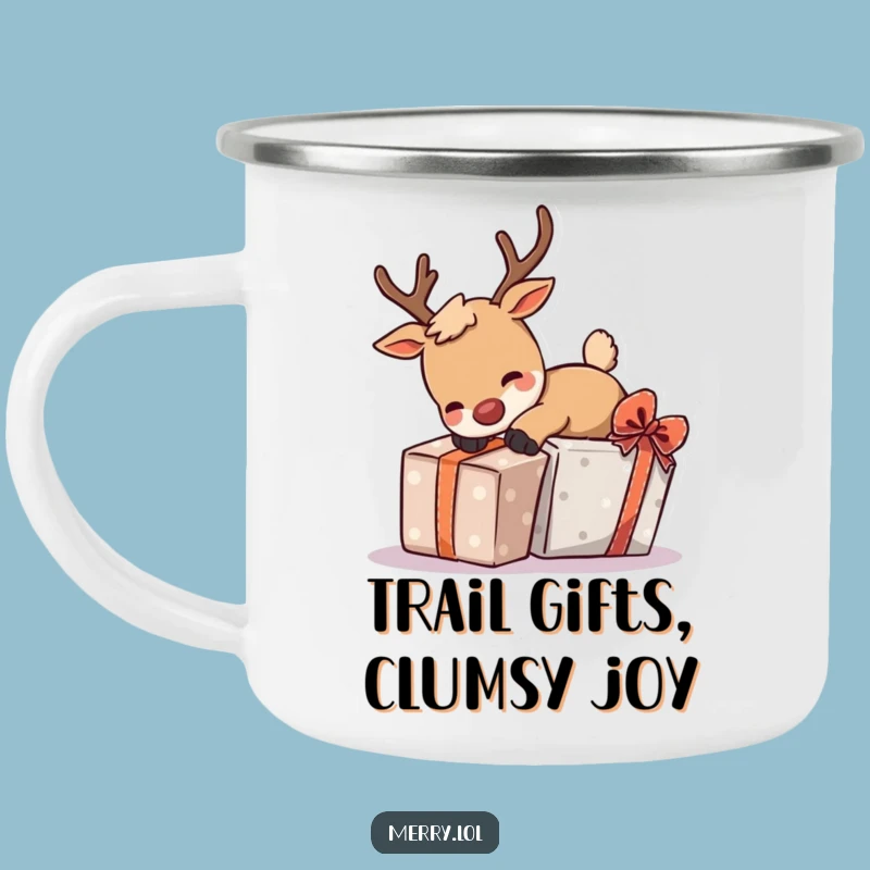 Funny Tripping Reindeer Camping Mug - Outdoor Hilarious Holiday Fun