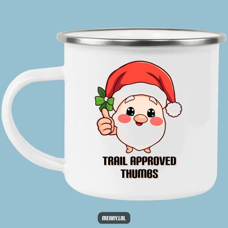 Funny Santa Hat Camping Mug: Rugged Holiday Cheer and Thumbs Up