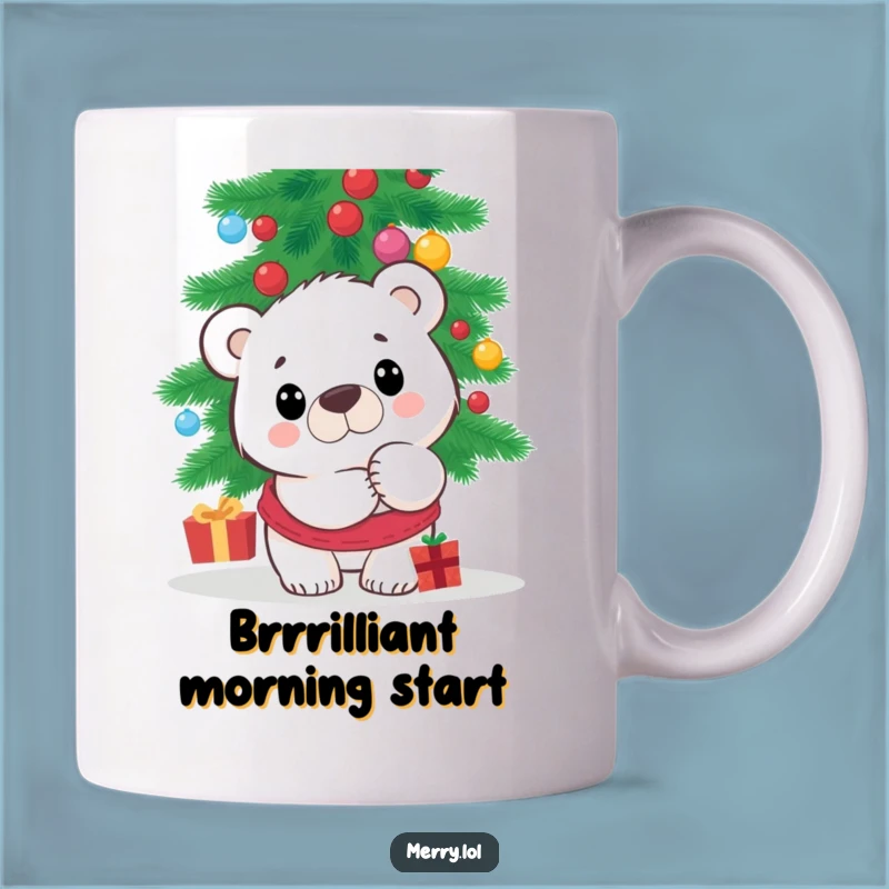 Funny Polar Bear Mug - Surprised Peek Christmas Tree Drinkware