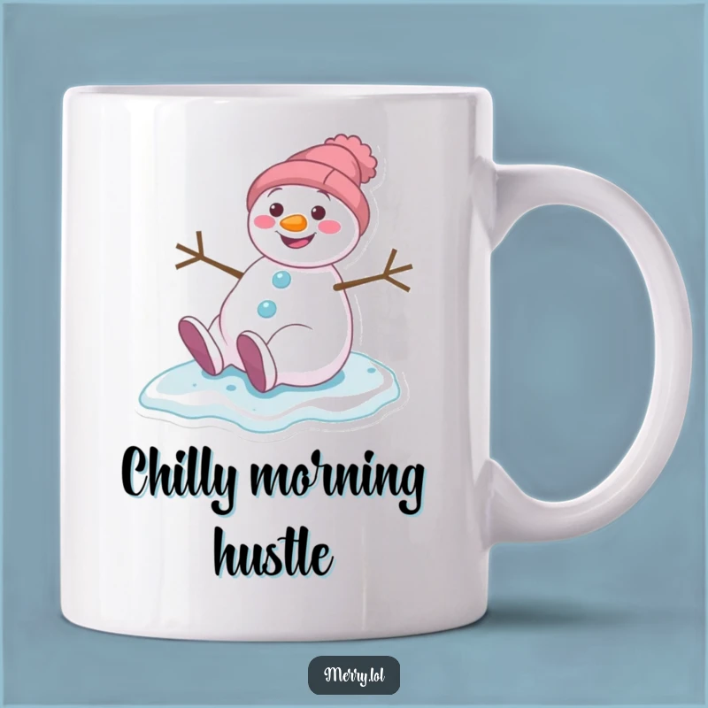 Funny Snowman Slipping Mug - Grinning Winter Fun Hilarious Gift