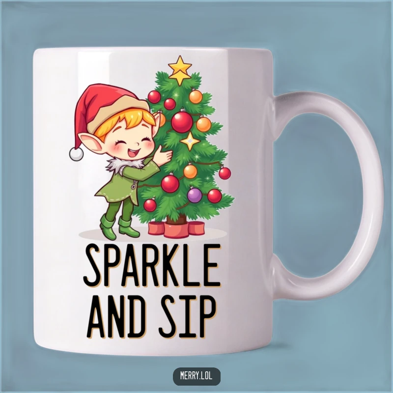 Funny Elf Mug: Cute Decorator Elf, Gleeful Christmas Cheer, Gift