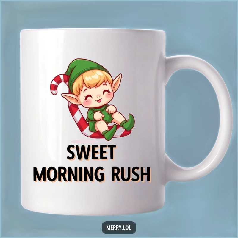 Funny Elf Sliding Mug - Candy Cane Fun Hilarious Christmas Gift