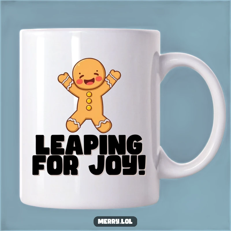 Funny Gingerbread Man Leap Mug, Joyful Holiday Character, Perfect Funny Gift