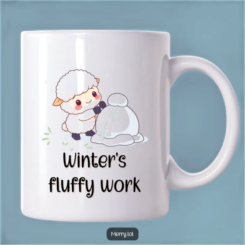 Funny Sheep Snowman Mug: Giant Snowflake Building Humor Gift