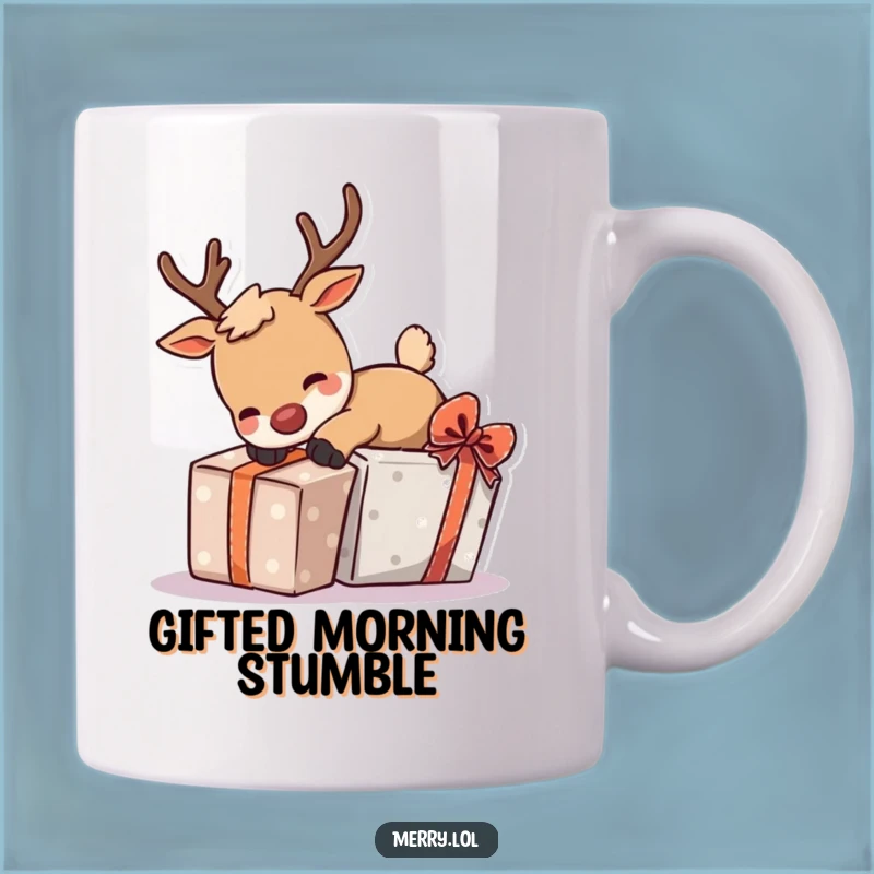 Funny Tripping Reindeer Mug - Playful Gift Mishap Hilarious