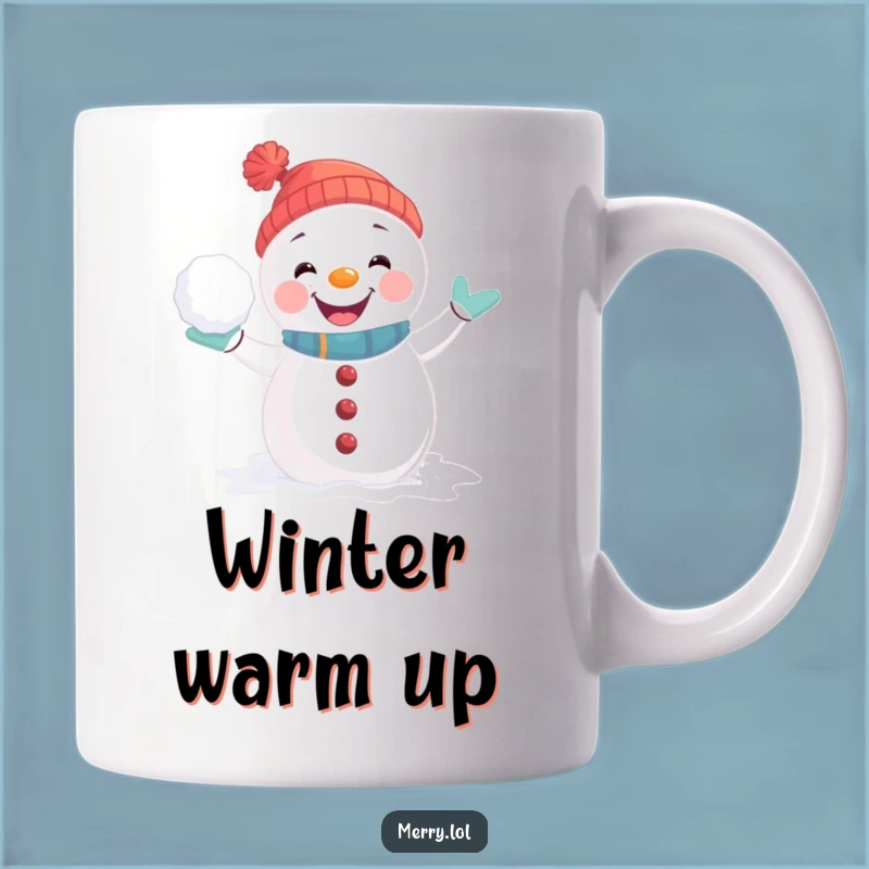 Funny Snowman Mug: Joyful Snowball Fight Pose, Winter Fun Gift