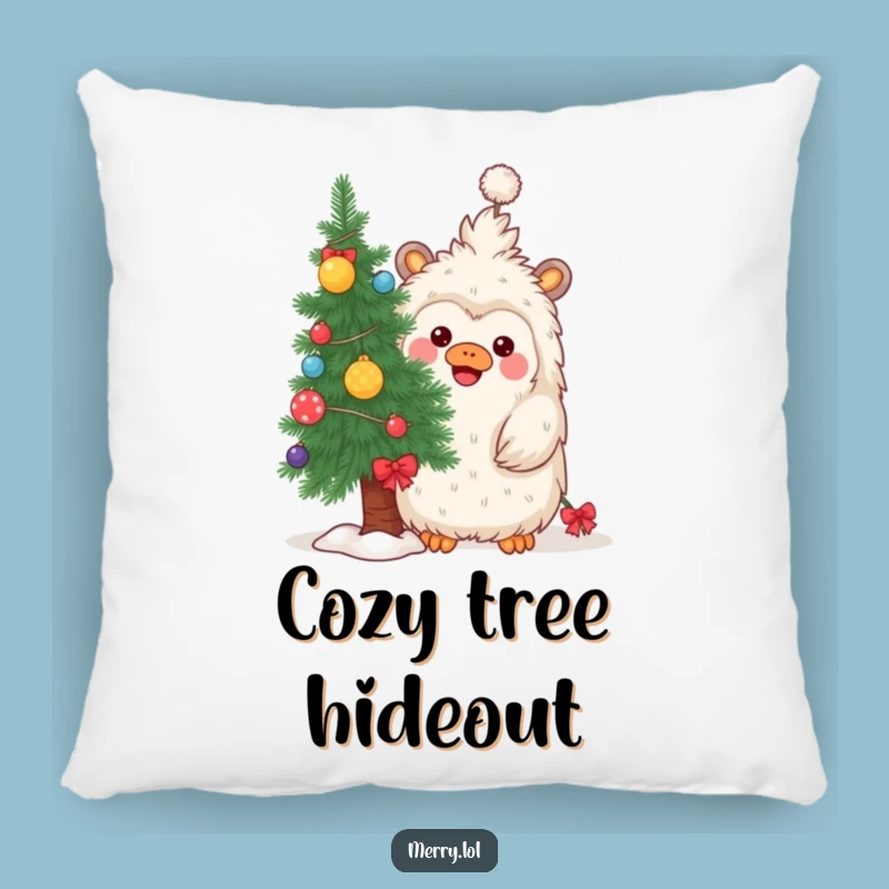 Funny Yeti Christmas Pillow: Cozy Hide-and-Seek for Festive Comfort