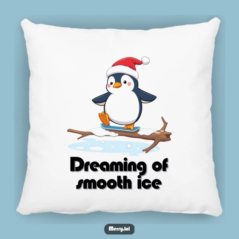 Funny Penguin Santa Hat Pillow: Hilarious Awkward Ice Skating Cushion Gift