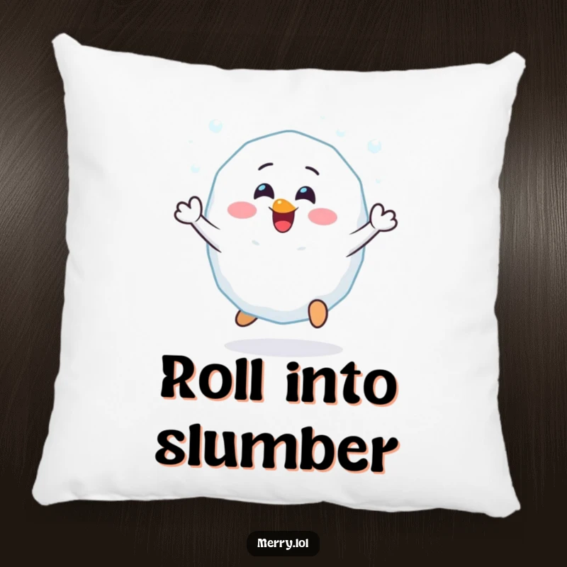 Funny Cheerful Snowball Pillow: A happy snowball character bouncing with glee. Soft, comfortable, and full of winter spirit.