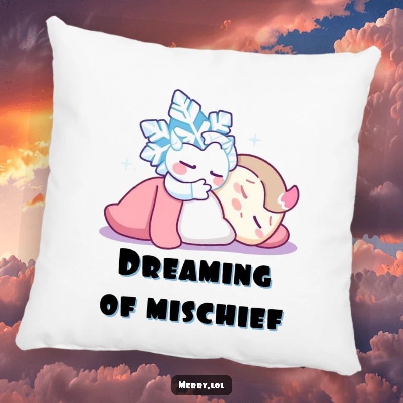 Funny Snowflake Tickle Pillow: A playful snowflake character tickling a sleeping companion. Soft, comfortable, and humorously charming.