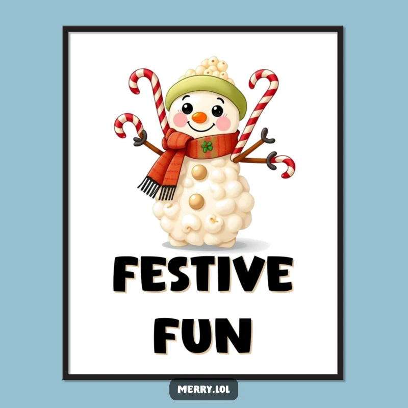 Funny Popcorn Snowman Digital Art: Instant Whimsical Holiday Decor