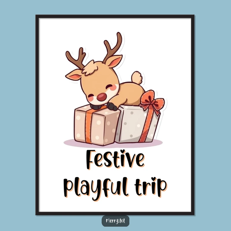 Funny Tripping Reindeer Digital Art - Instant Holiday Scene Decor