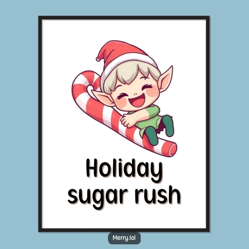 Funny Elf Candy Cane Digital Art: Whimsical Holiday Fun, Instantly Downloadable Funny Gift for Art Lovers