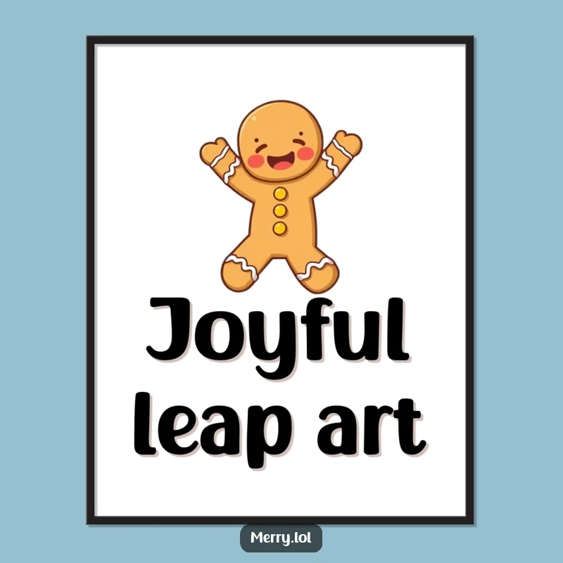 Funny Gingerbread Man Digital Art, Joyful Leap Print, Instant Funny Gift
