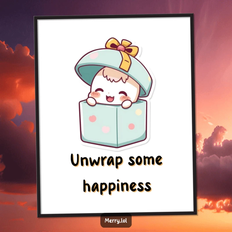 Funny Happy Present Digital Art Print: A happy present character popping its lid open. Instant festive art for any occasion. Digital.