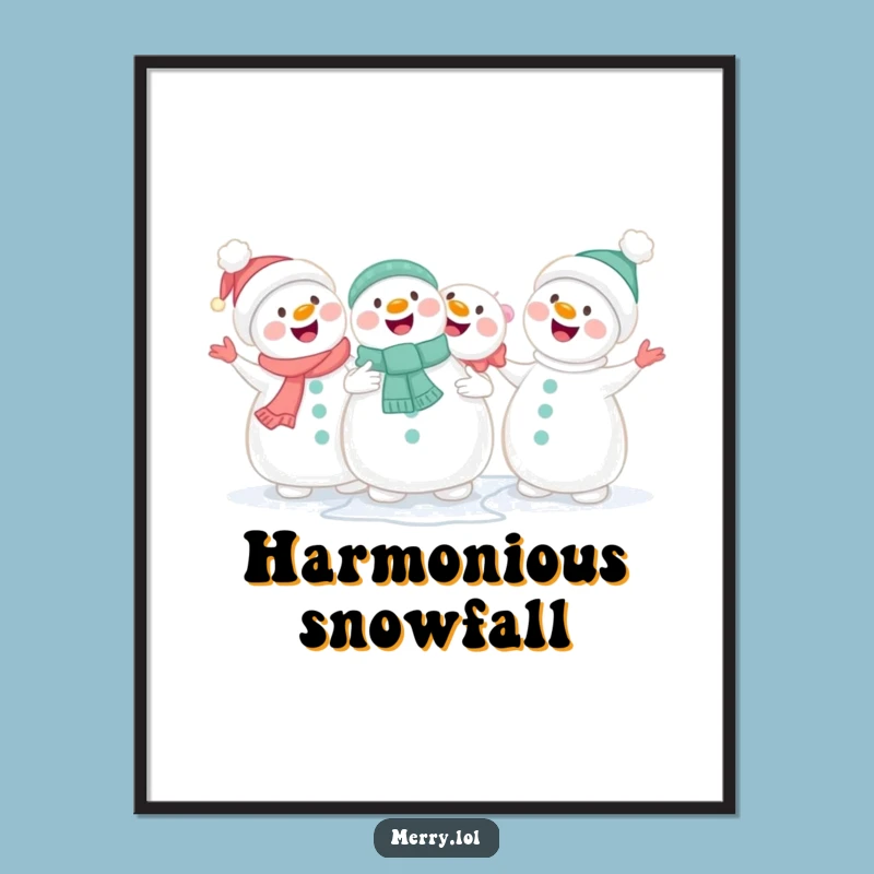 Funny Snowman Singing Digital Print: Instant Winter Wall Art Gift
