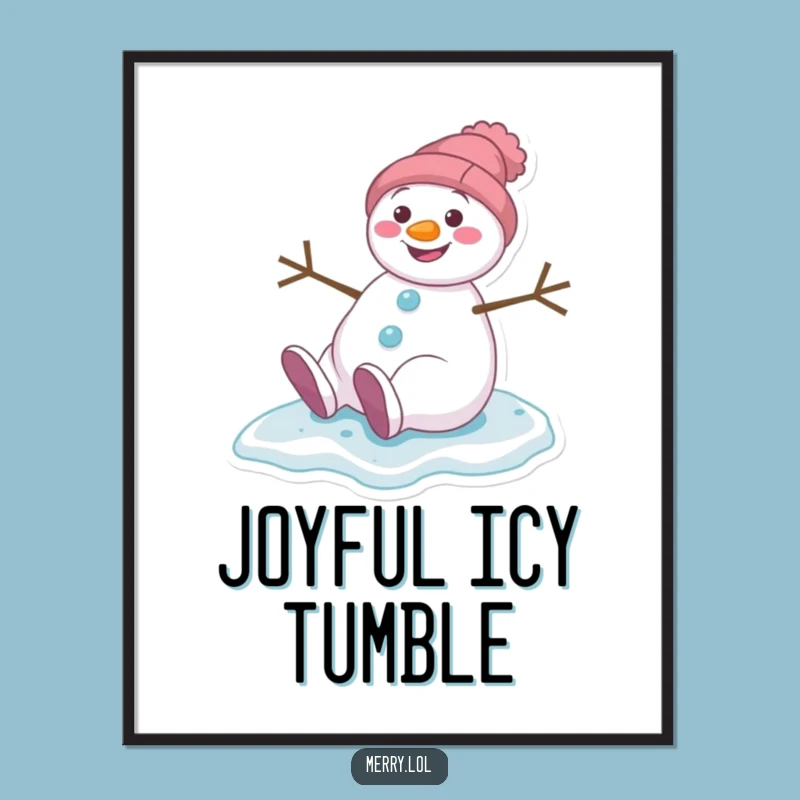 Funny Snowman Slipping Digital Art - Instant Winter Scene Decor