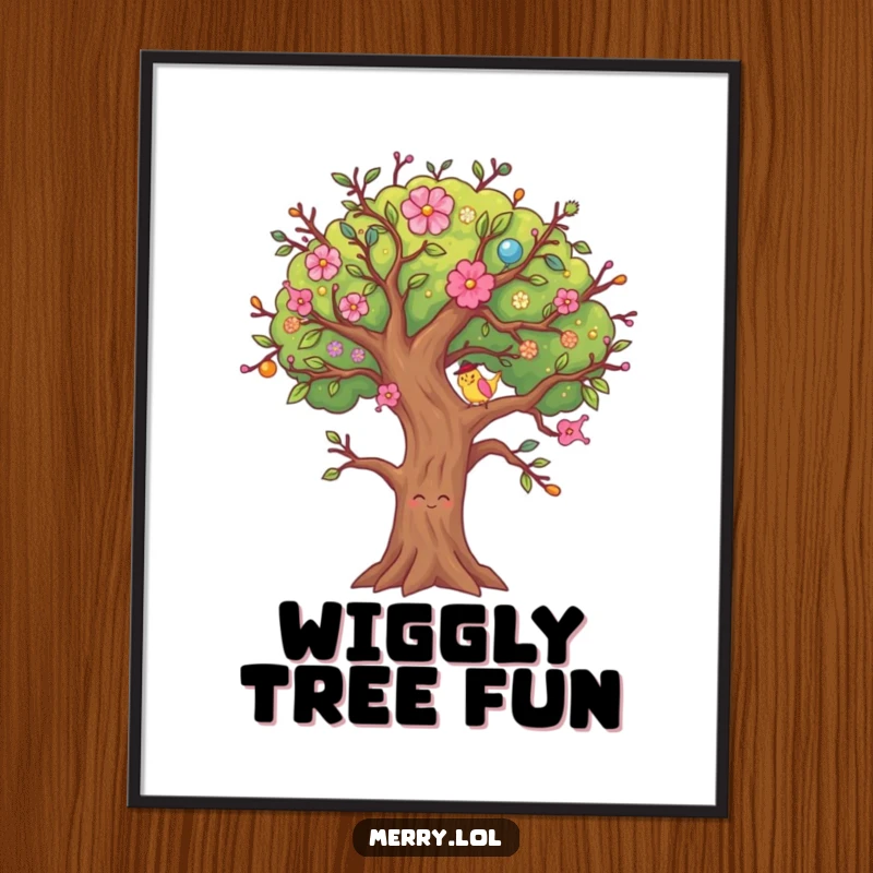 Funny Decorated Tree Digital Art Print, a festive character wiggling its branches with holiday spirit.