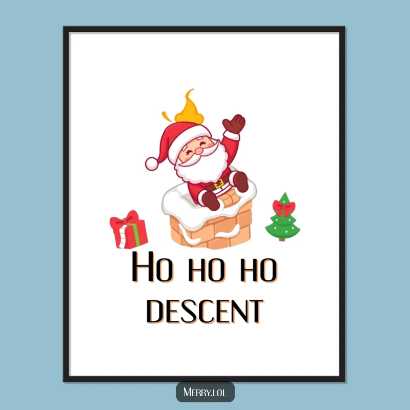 Funny Santa Chimney Slide Digital Print: Instant Holiday Joy Download
