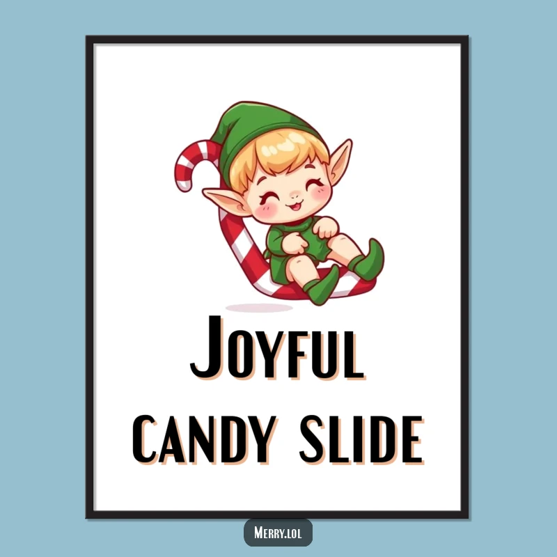 Funny Elf Sliding Digital Art - Instant Candy Cane Scene Decor
