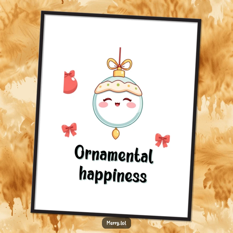 Funny festive ornament winking and dangling merrily, as a digital art print for instant, cheerful holiday decor.