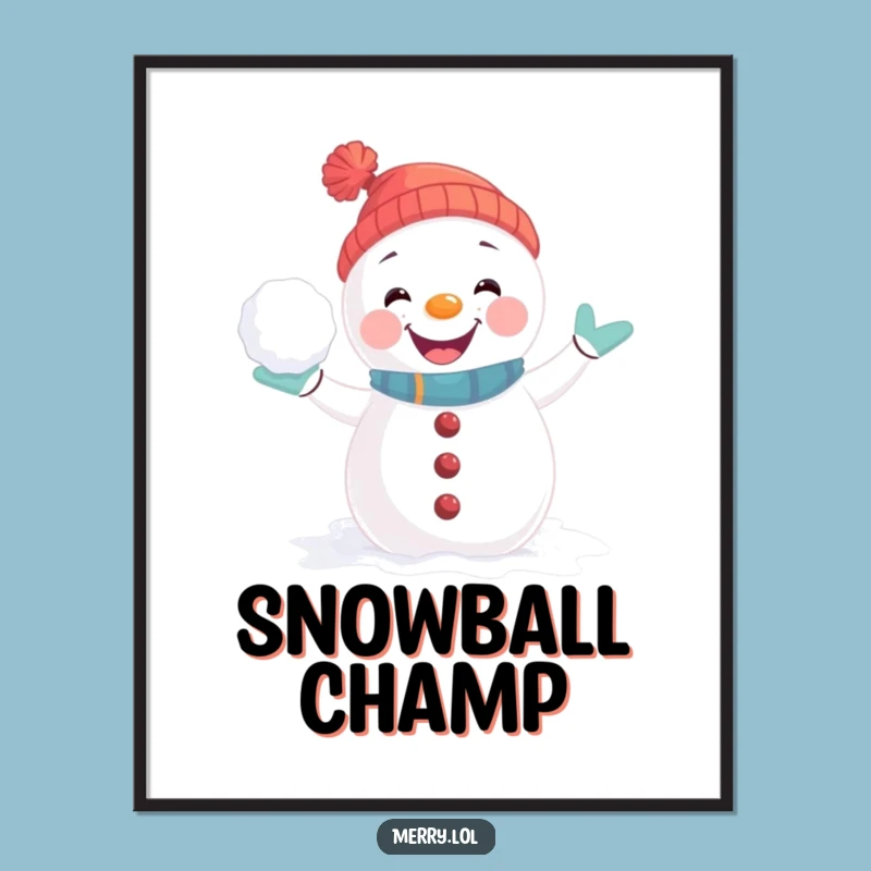 Funny Snowman Digital Art: Joyful Snowball Fight Pose, Winter Decor