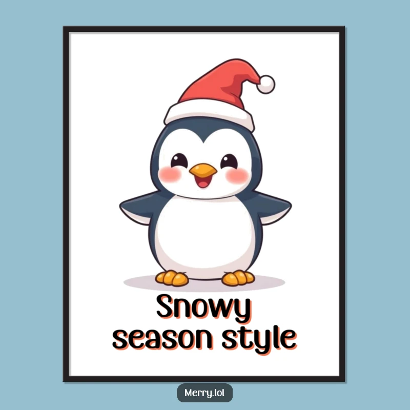 Funny Penguin Santa Hat Digital Print: Instant Festive Decor of a Delighted Bird