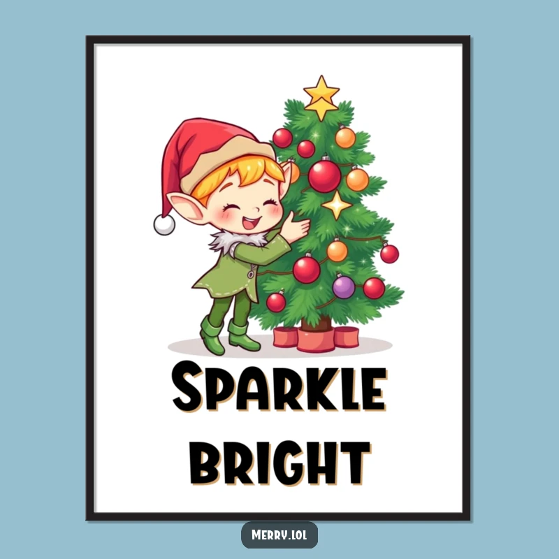 Funny Elf Digital Art: Cute Decorator Elf, Gleeful Sparkle Decor