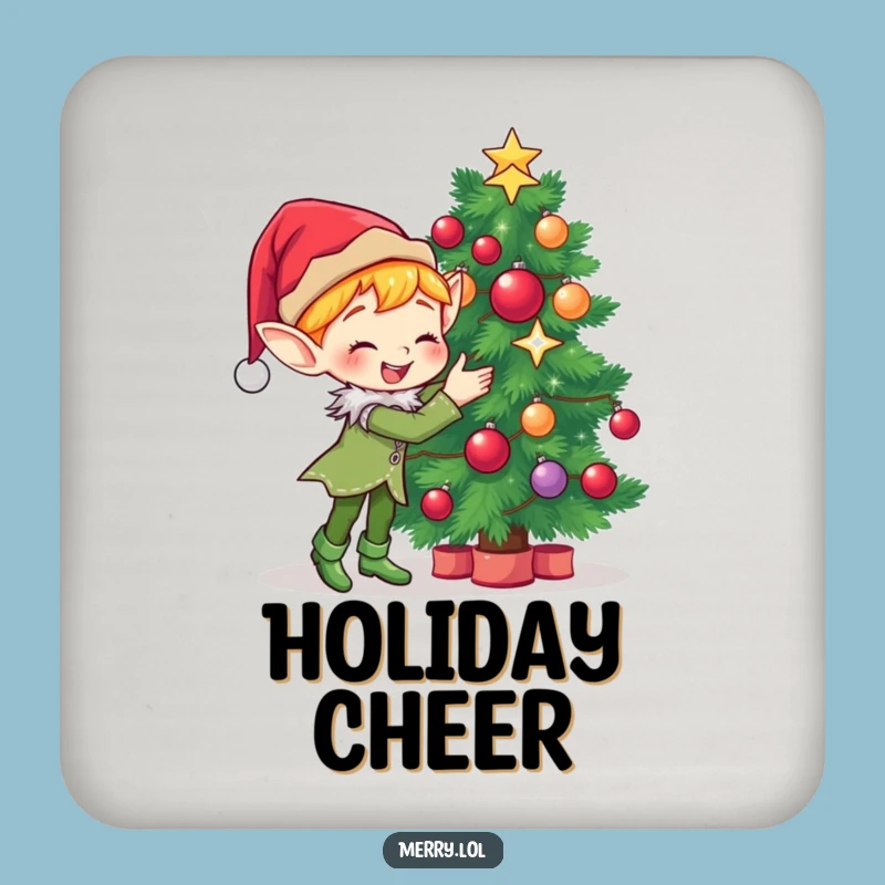 Funny Elf Coaster: Cute Decorator Elf, Christmas Sparkle Surface