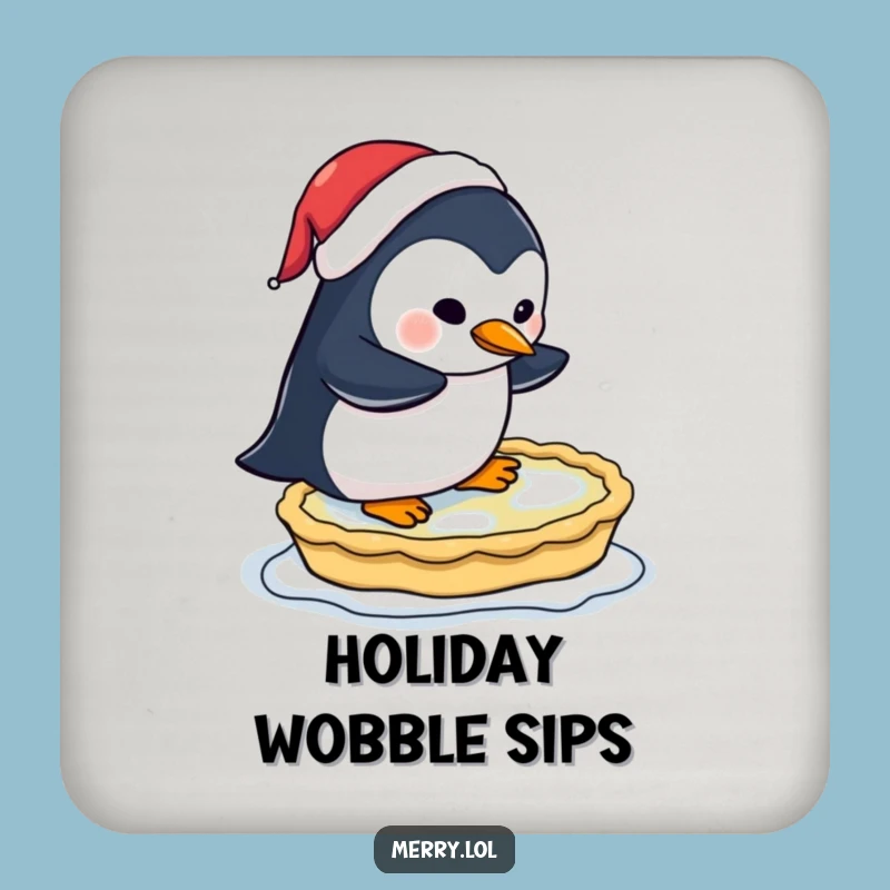 Funny Penguin Pie Skating Coaster - Festive Table Decor