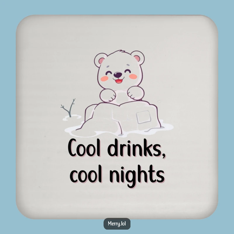 Funny Polar Bear Snow Fort Coaster: Protect Tables with Winter Charm!