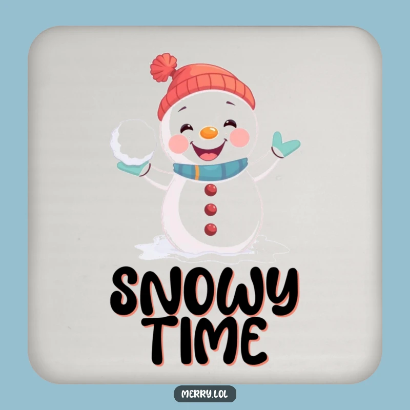 Funny Snowman Coaster: Joyful Snowball Fight Pose, Winter Surface Protect