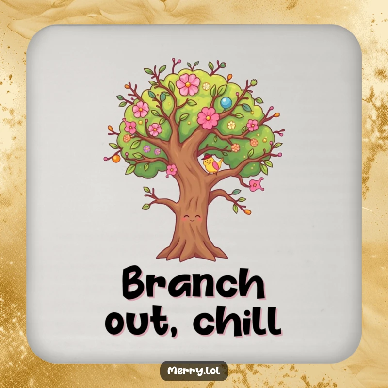 Funny Decorated Tree Coaster, a festive character wiggling its branches to protect surfaces.