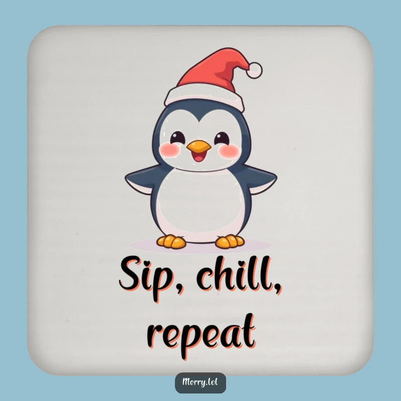 Funny Penguin Santa Hat Coaster Set: Protect Surfaces with Festive Cheer