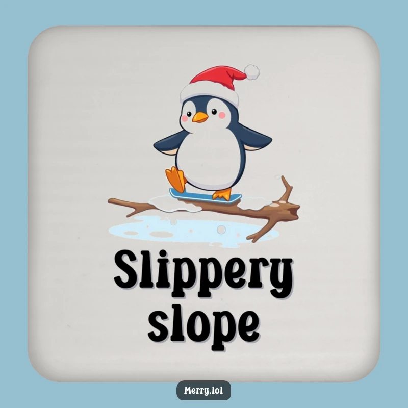Funny Penguin Santa Hat Coaster: Hilarious Awkward Ice Skating Drink Protector