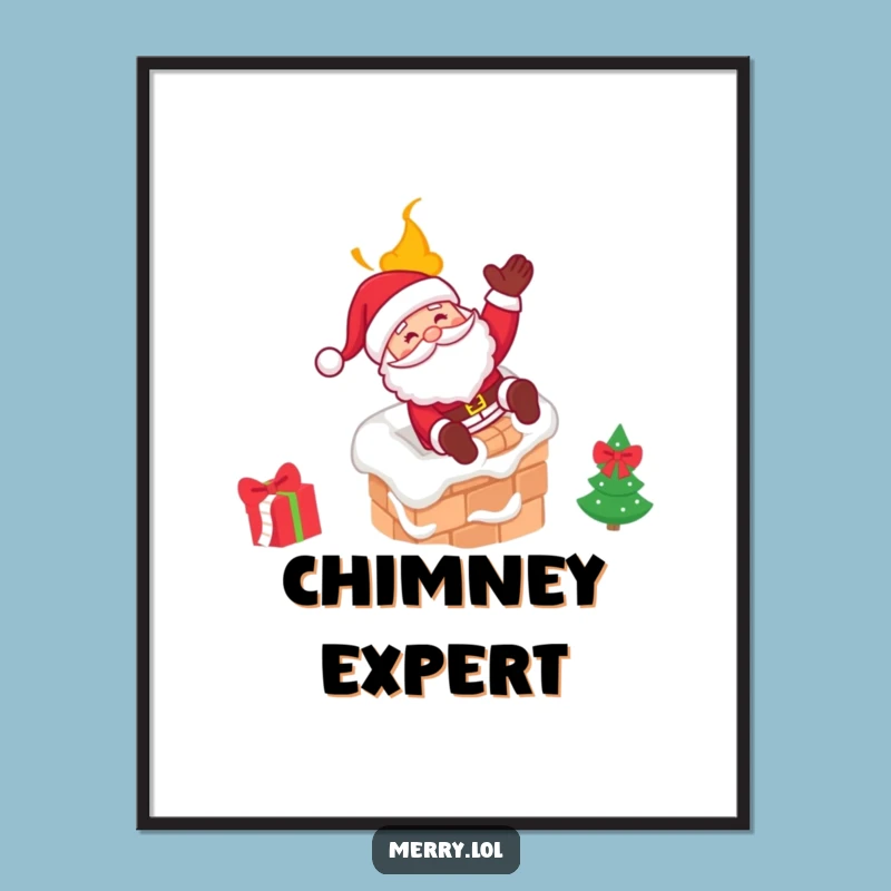 Funny Santa Chimney Slide Poster: Festive Wall Art for Laughs