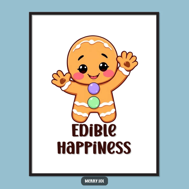 Funny Gingerbread Man Poster: Cheerful Wave, Festive Art, Perfect Holiday Funny Gift!