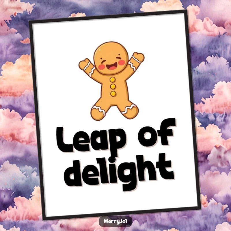 Funny Gingerbread Man Poster, a vibrant leaping character full of holiday cheer and playful spirit.