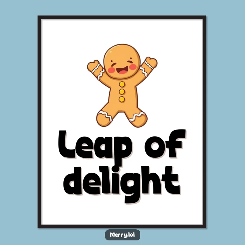 Funny Gingerbread Man Leap Poster Print, Joyful Holiday Art, Whimsical Gift