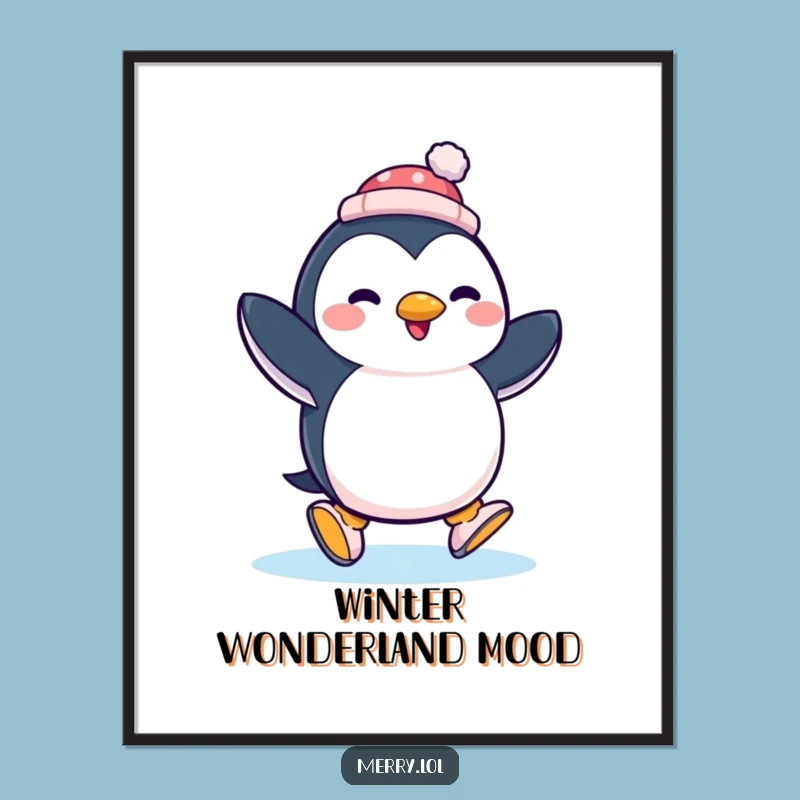Funny Penguin Ice Skating Poster: Hilarious Wall Art for a Joyful Home Gift