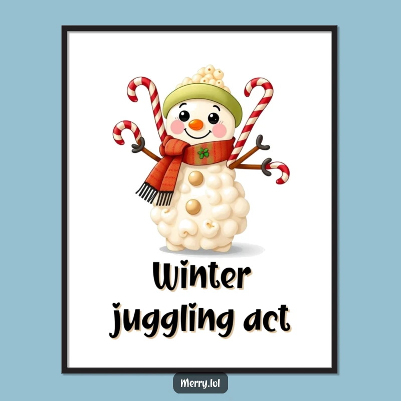 Funny Popcorn Snowman Poster: Whimsical Holiday Art for Festive Walls